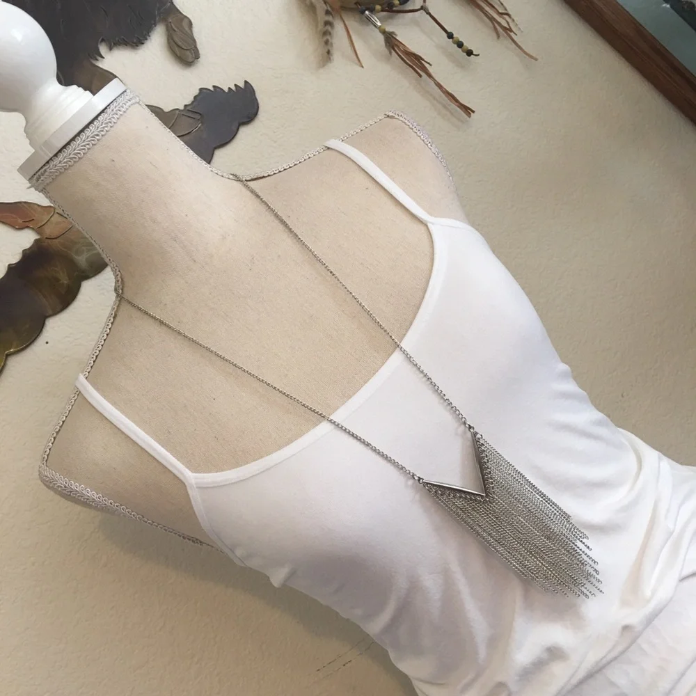 Silver tone v shape tassel chain necklace